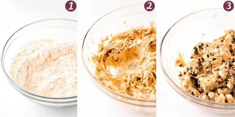 Photo collage showing how to make edible irish cream cookie dough.