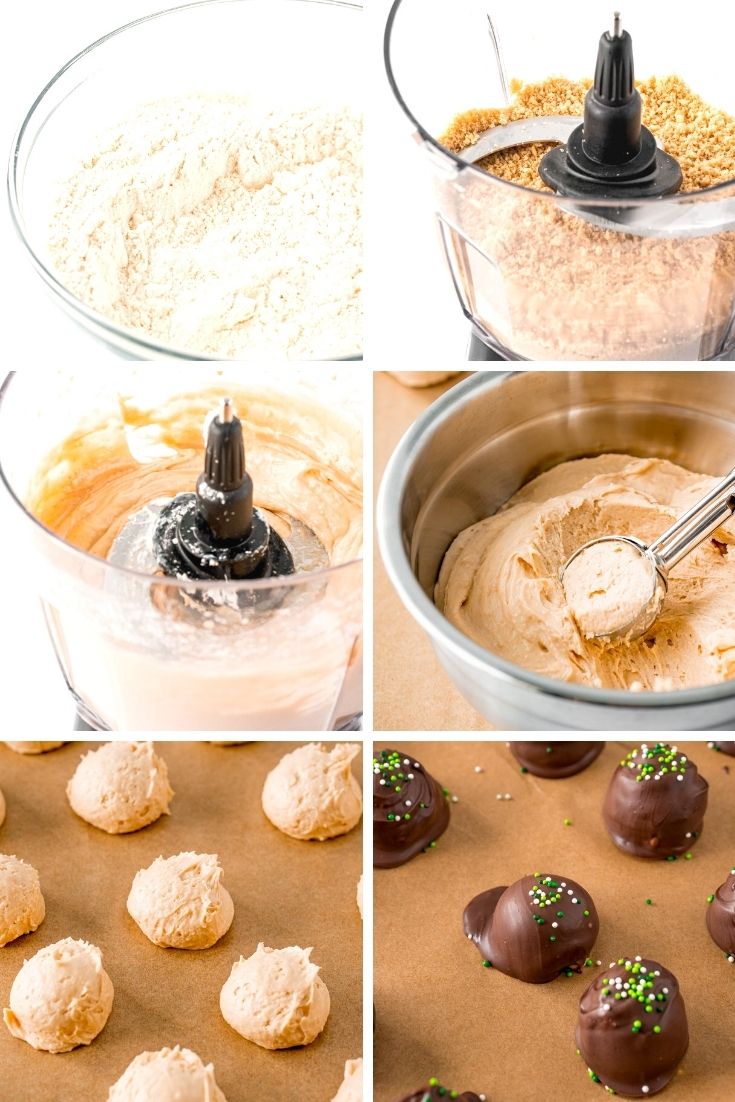 step by step photo collage showing how to make Bailey's Irish Cream Truffles.