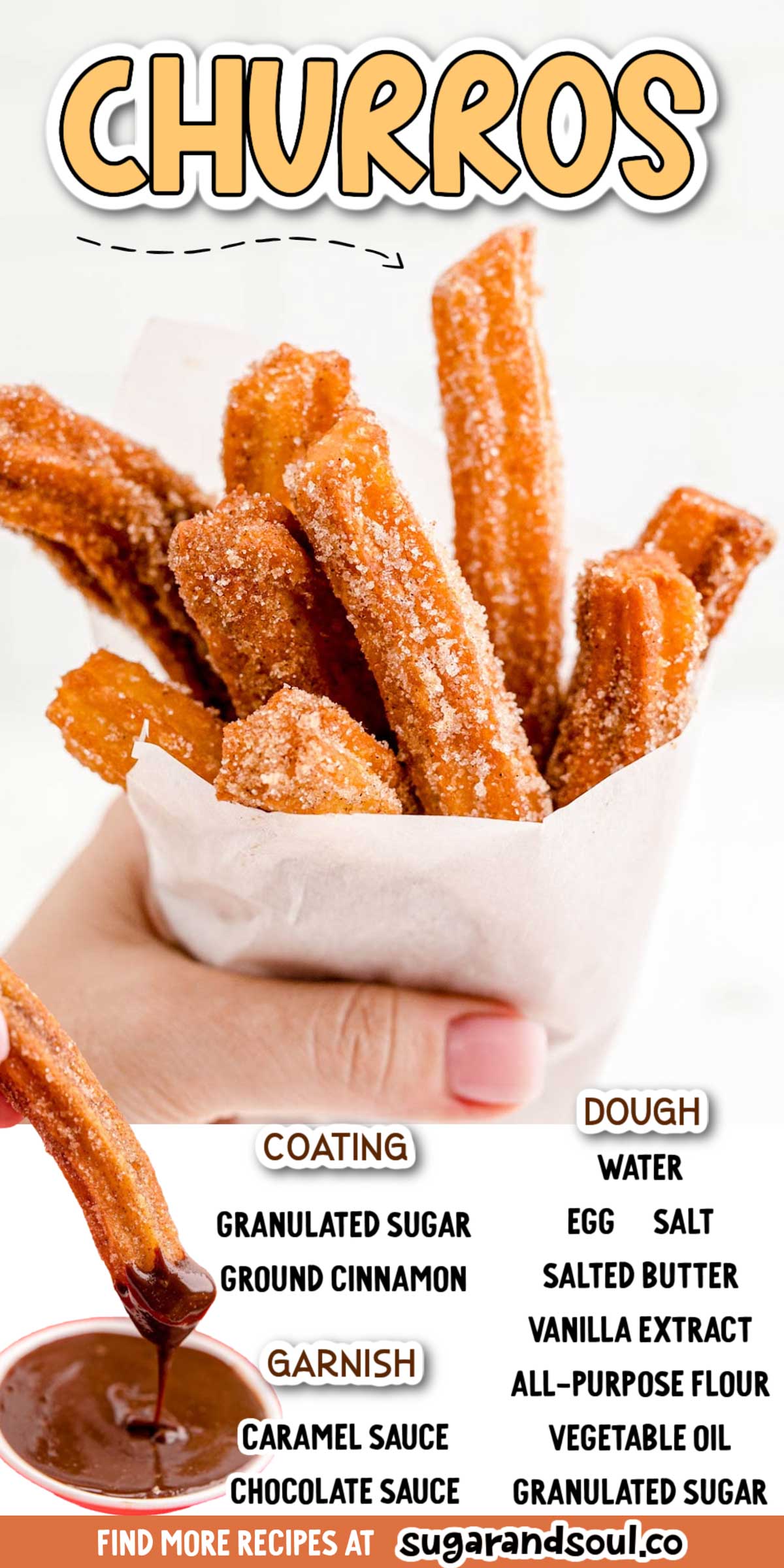 Homemade Churros are coated in a sweet cinnamon-sugar mixture and are perfectly crisp on the outside while remaining tender on the inside! Easily made with pantry staple ingredients! via @sugarandsoulco