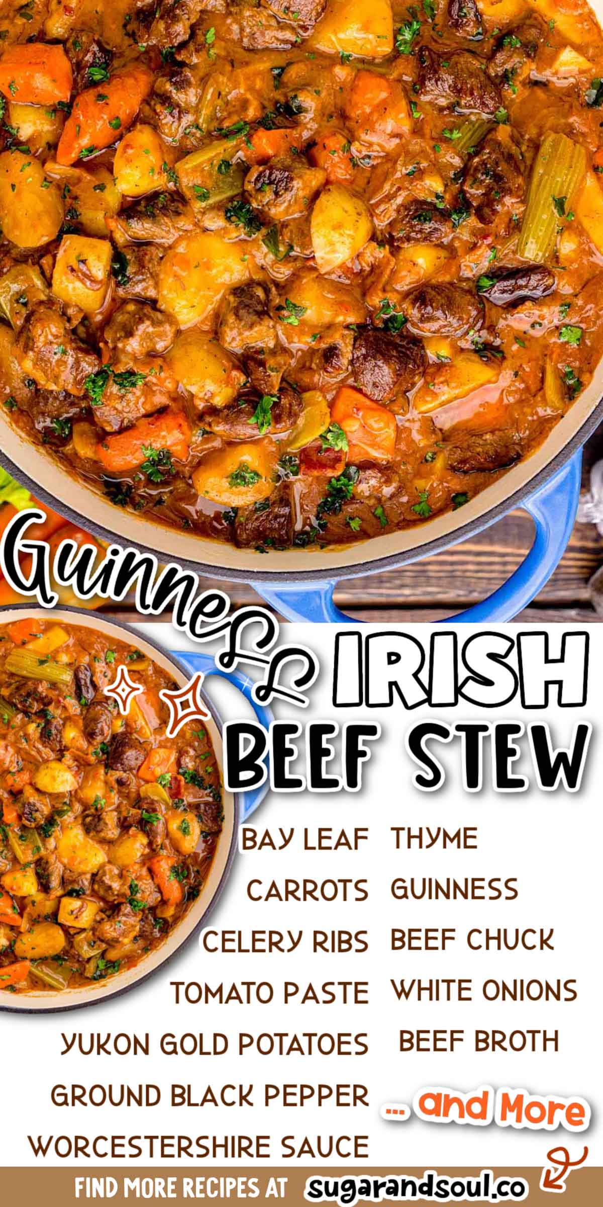 Classic Irish Beef Stew fills your bowl with a hearty dinner that's made of tender beef, crisp bacon, vegetables, and Guinness! Prep this St. Patrick's Day recipe with just 30 minutes of hands-on time! via @sugarandsoulco
