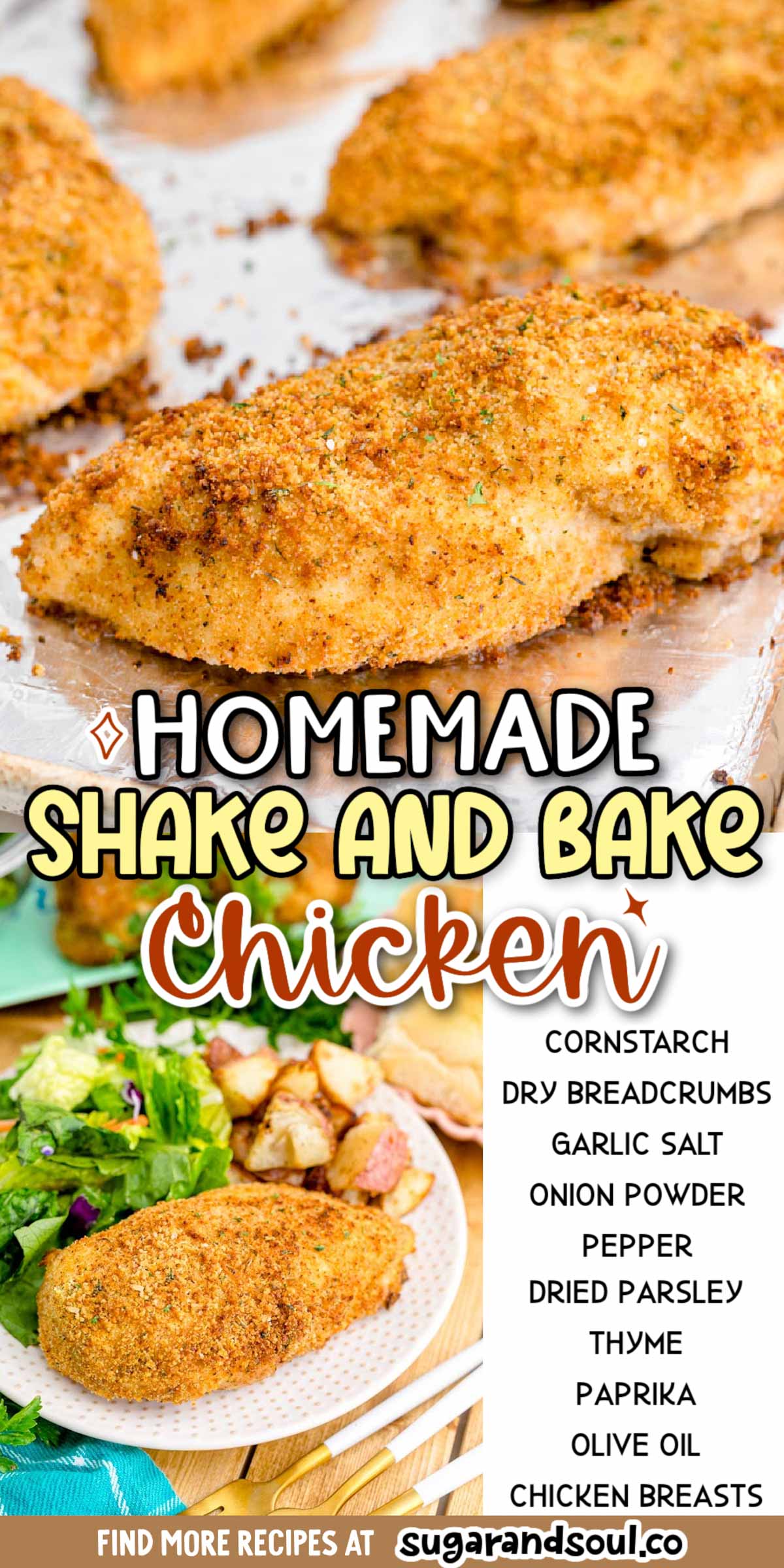 This Homemade Shake and Bake Chicken is classic comfort food that covers tender, juicy chicken with a spice-filled crunchy coating! Requires only 15 minutes of hands-on prep time, then let your oven do the rest! via @sugarandsoulco