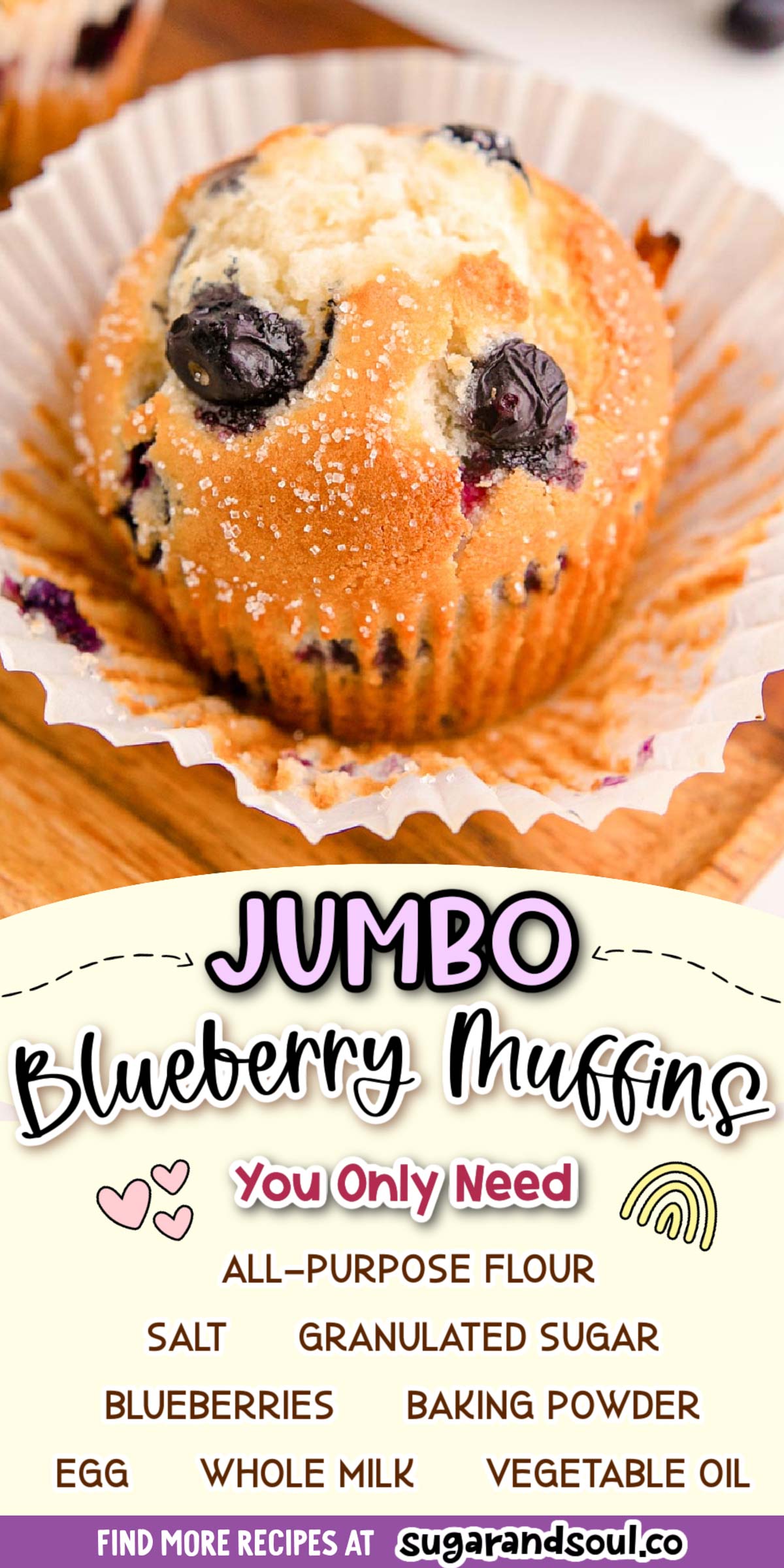 Jumbo Blueberry Muffins combines pantry staple ingredients with juicy blueberries to bring you big soft, fluffy muffins in just 35 minutes! The perfect breakfast or mid-day snack! via @sugarandsoulco