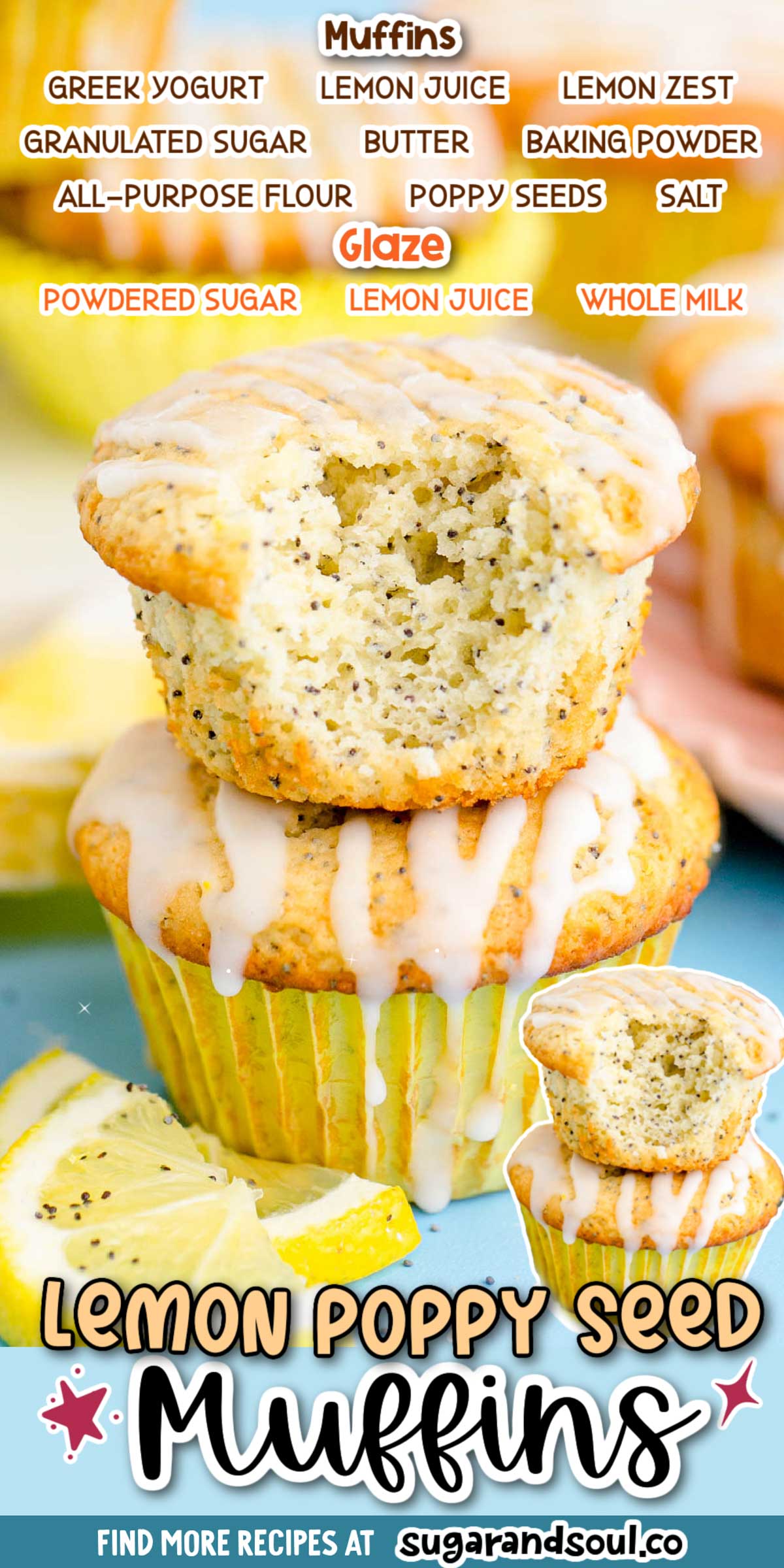 Lemon Poppy Seed Muffins are made with Greek yogurt and pantry staples, creating perfectly tender muffins that are topped with a lemony glaze!  via @sugarandsoulco