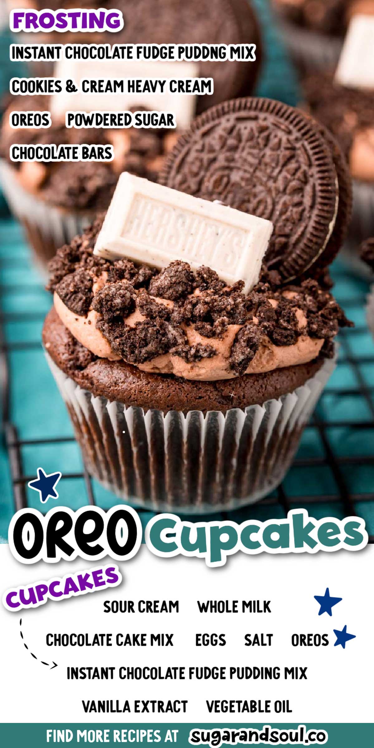 Oreo Cupcakes start with doctoring up a boxed chocolate cake mix and from there are loaded with Oreo's from the bottom to the top! These rich, Oreo-filled cupcakes will have everyone rushing to grab one... or two! via @sugarandsoulco