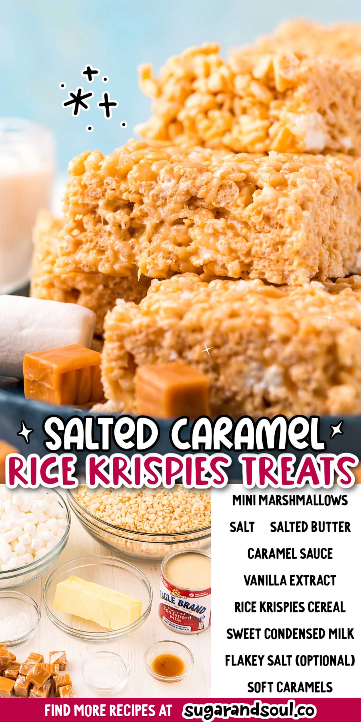 These Salted Caramel Rice Krispies Treats are a salty yet sweet tasty spin-off from everyone's favorite childhood treat! This No-Bake dessert whips up in just a few minutes! via @sugarandsoulco