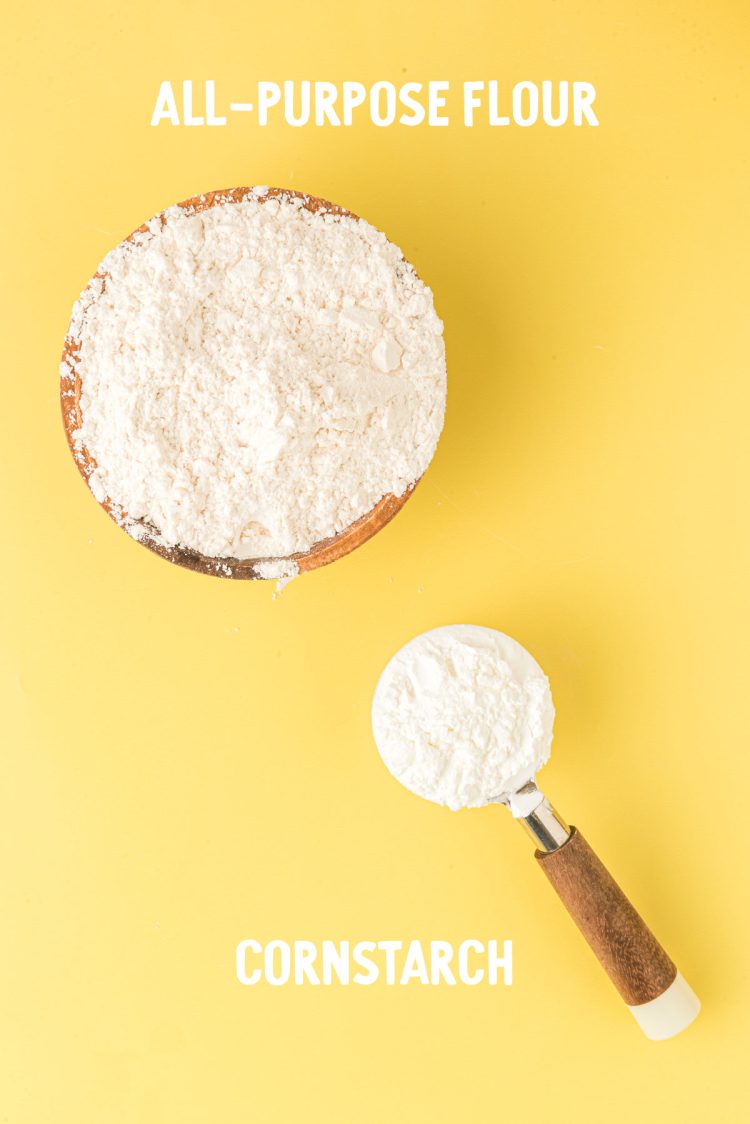 Ingredients to make cake flour on a yellow surface.