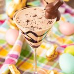 Chocolate martini garnished with a chocolate easter bunny.