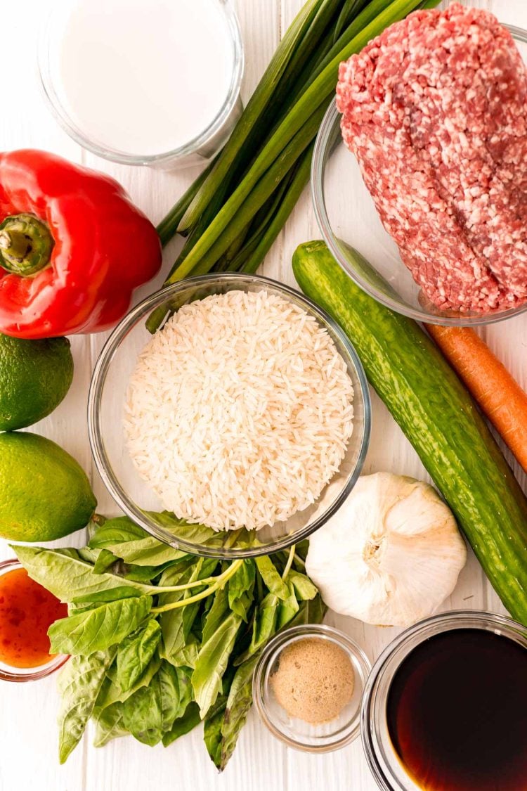 Ingredients to make Thai basil beef.