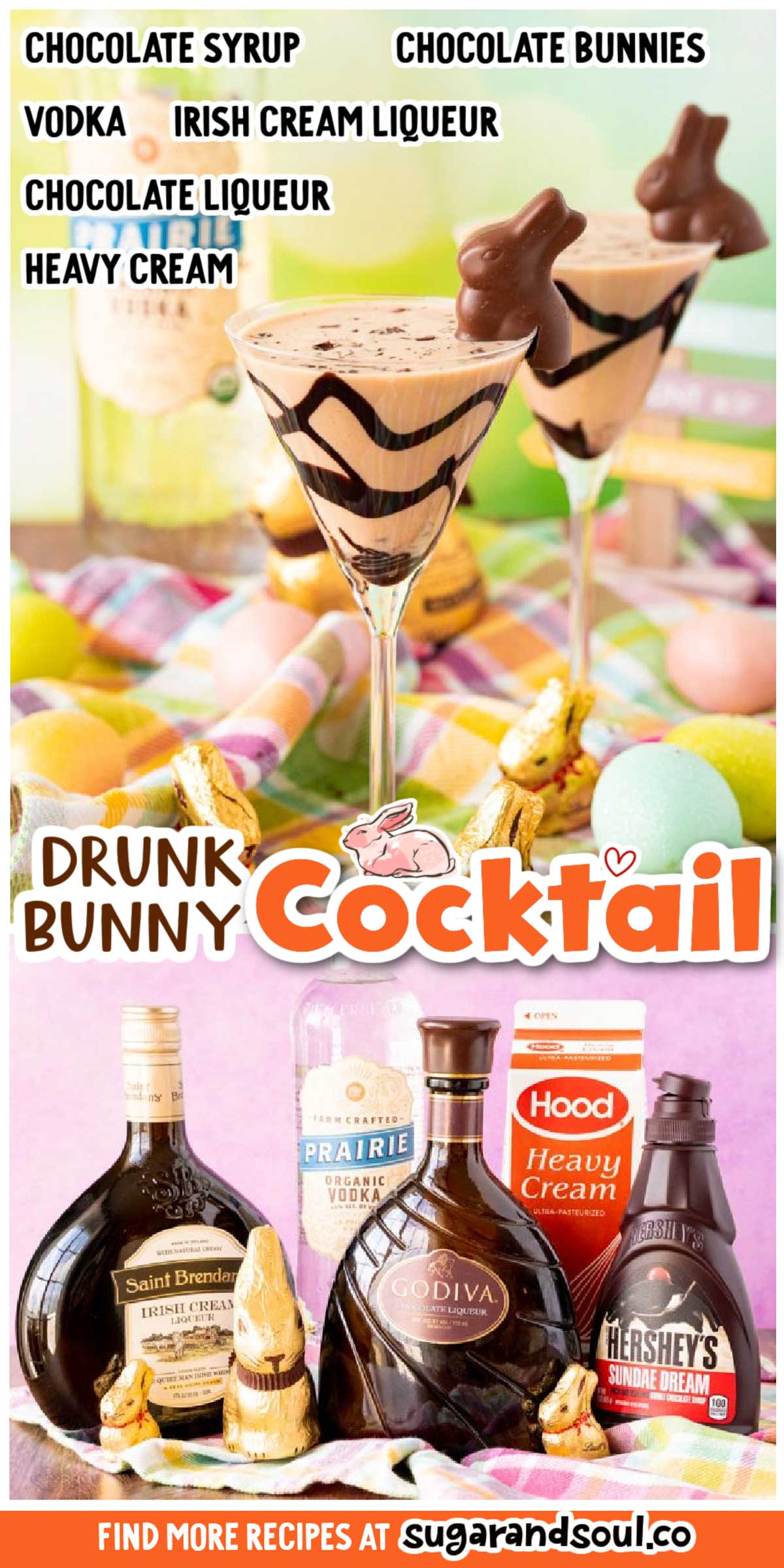 This Easter Bunny Martini has a chocolate drizzled glass that's filled with a smooth, rich cocktail and garnished with a chocolate bunny! Ready to enjoy in 5 minutes or less! via @sugarandsoulco