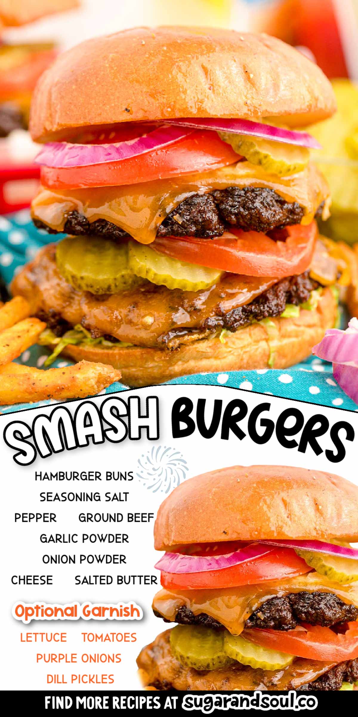 Homemade Smash Burgers are juicy burgers that are smashed down onto a hot cast iron frying pan to deliver deliciously caramelized burgers! These easy-to-make burgers are ready to be introduced to your taste buds in just 35 minutes! via @sugarandsoulco