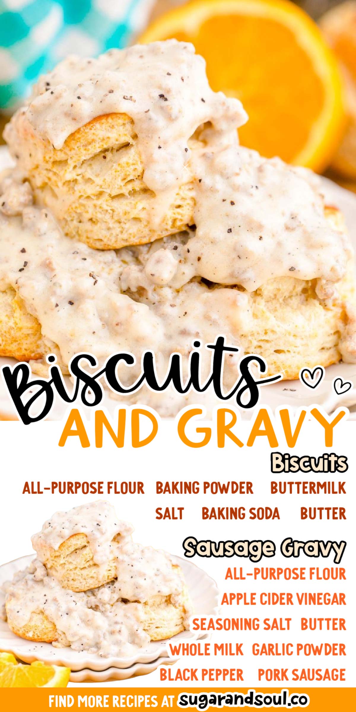This Biscuits and Sausage Gravy covers homemade buttermilk biscuits with a hearty sausage gravy that's made with ground pork and whole milk! An easy recipe that cooks up in just 15 minutes! via @sugarandsoulco