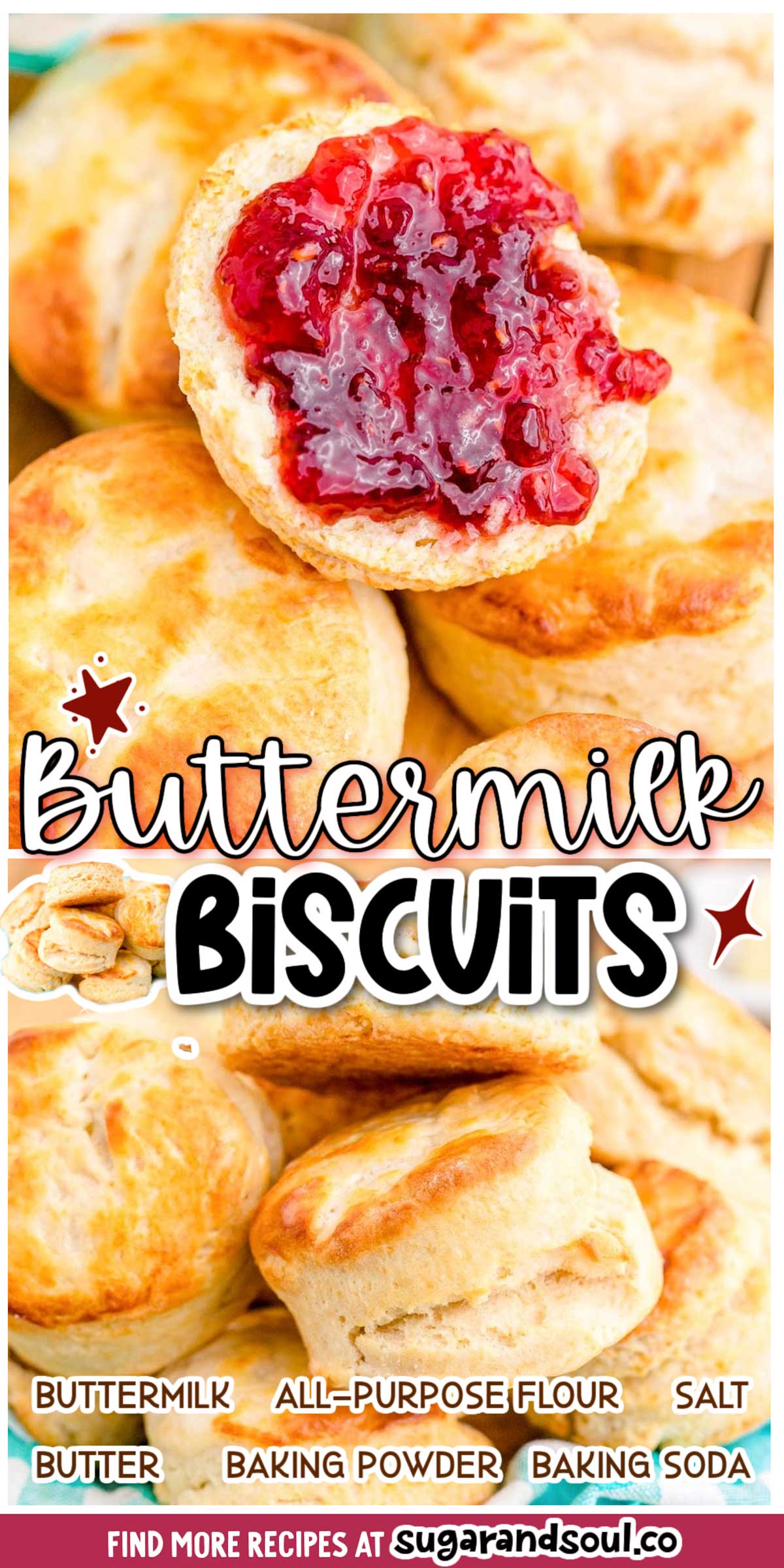 These Buttermilk Biscuits are made with 6 easy ingredients in only 35 minutes, the perfect snack or addition to any meal! via @sugarandsoulco