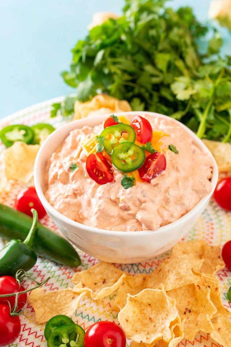 Close up photo of a white bowl with boat dip in it.