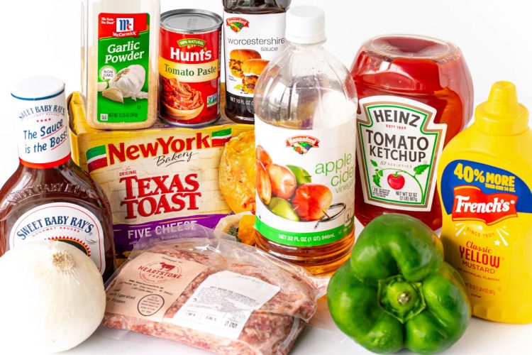 Ingredients to make Texas Toast Sloppy Joes on a white table.