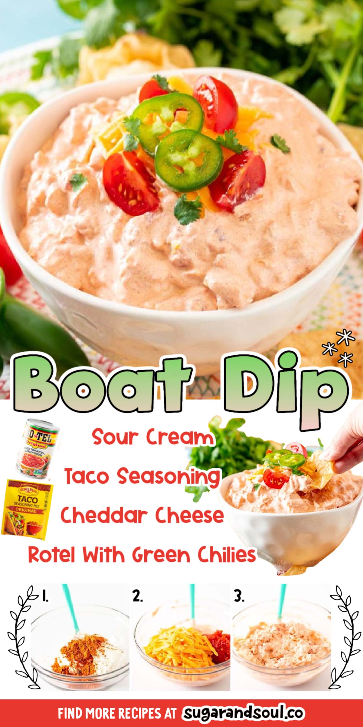 Boat Dip is Tiktok's favorite dip recipe that's filled with mouthwatering Mexican flavor and is made with only 4 ingredients in 5 minutes! This chilled dip makes the best summertime snack! via @sugarandsoulco