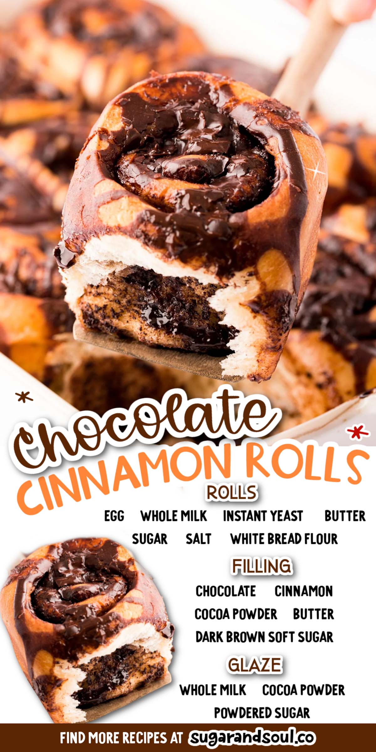 Chocolate Cinnamon Rolls are golden brown yeast rolls filled with a sweet chocolate cinnamon filling and topped with chocolate glaze! Make this breakfast treat using pantry staples in less than two and a half hours! via @sugarandsoulco