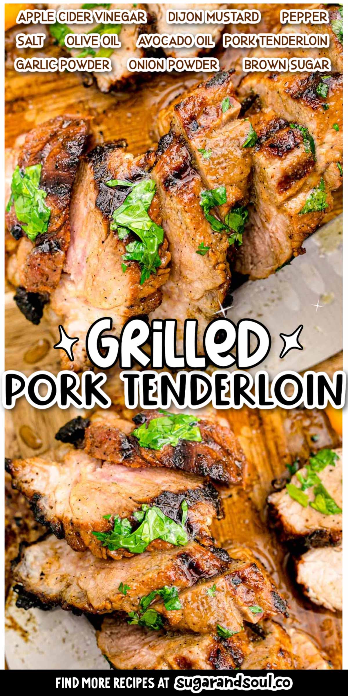 Grilled Pork tenderloin is tender, juicy meat that's been marinated in a homemade vinaigrette that's made with pantry staple ingredients! Takes just 15 minutes of hands-on prep time! via @sugarandsoulco