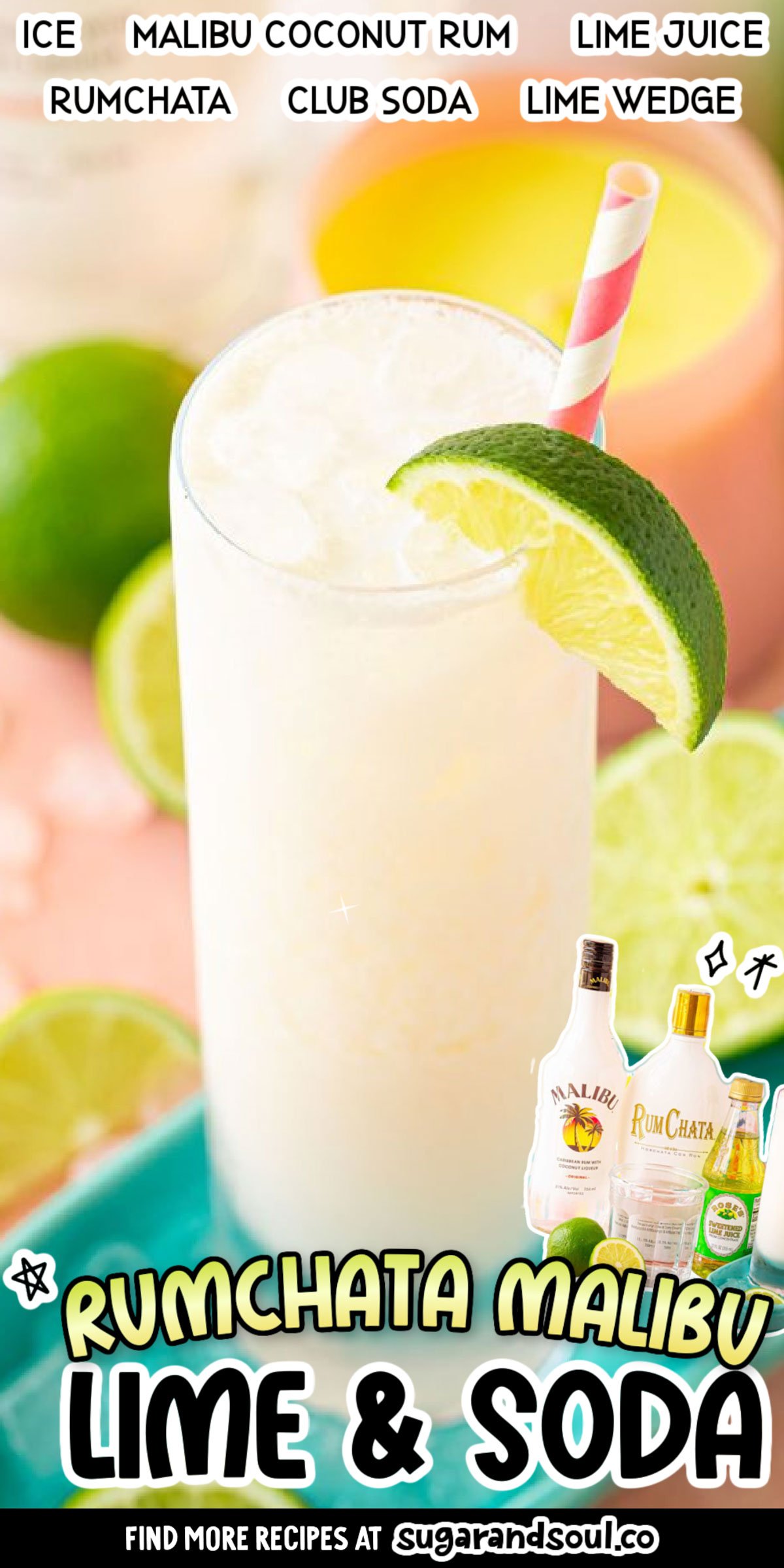 This RumChata Malibu Lime and Soda Cocktail is a simple 4-ingredient drink that's insanely tasty and perfect for summer! With a blend of coconut and lime that's both sweet and refreshing and goes down easy! via @sugarandsoulco