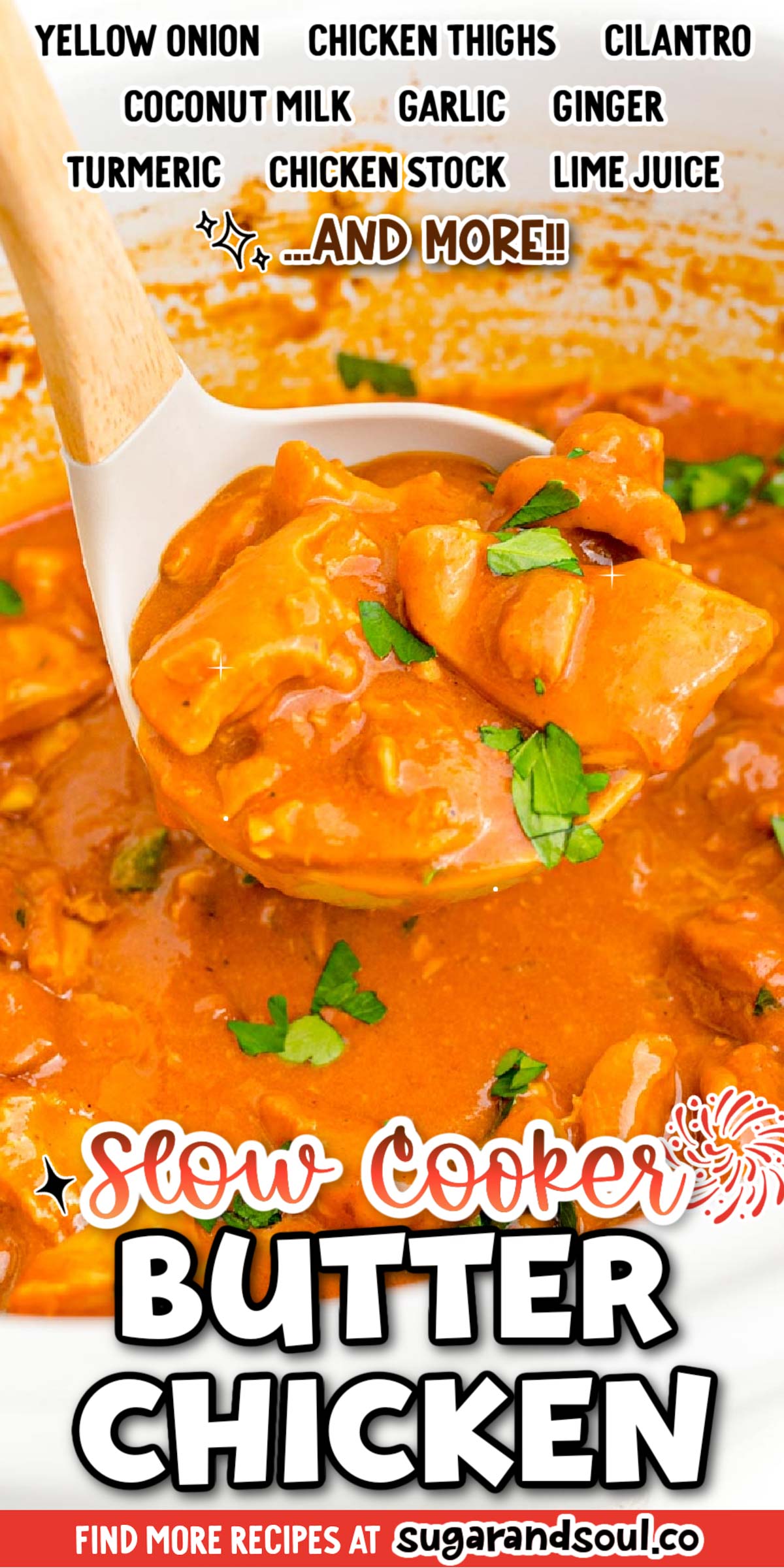 Slow Cooker Butter Chicken with coconut milk has tender, moist chicken in a creamy, savory sauce that's packed with authentic Indian flavor! Serve it up with rice or naan bread! via @sugarandsoulco