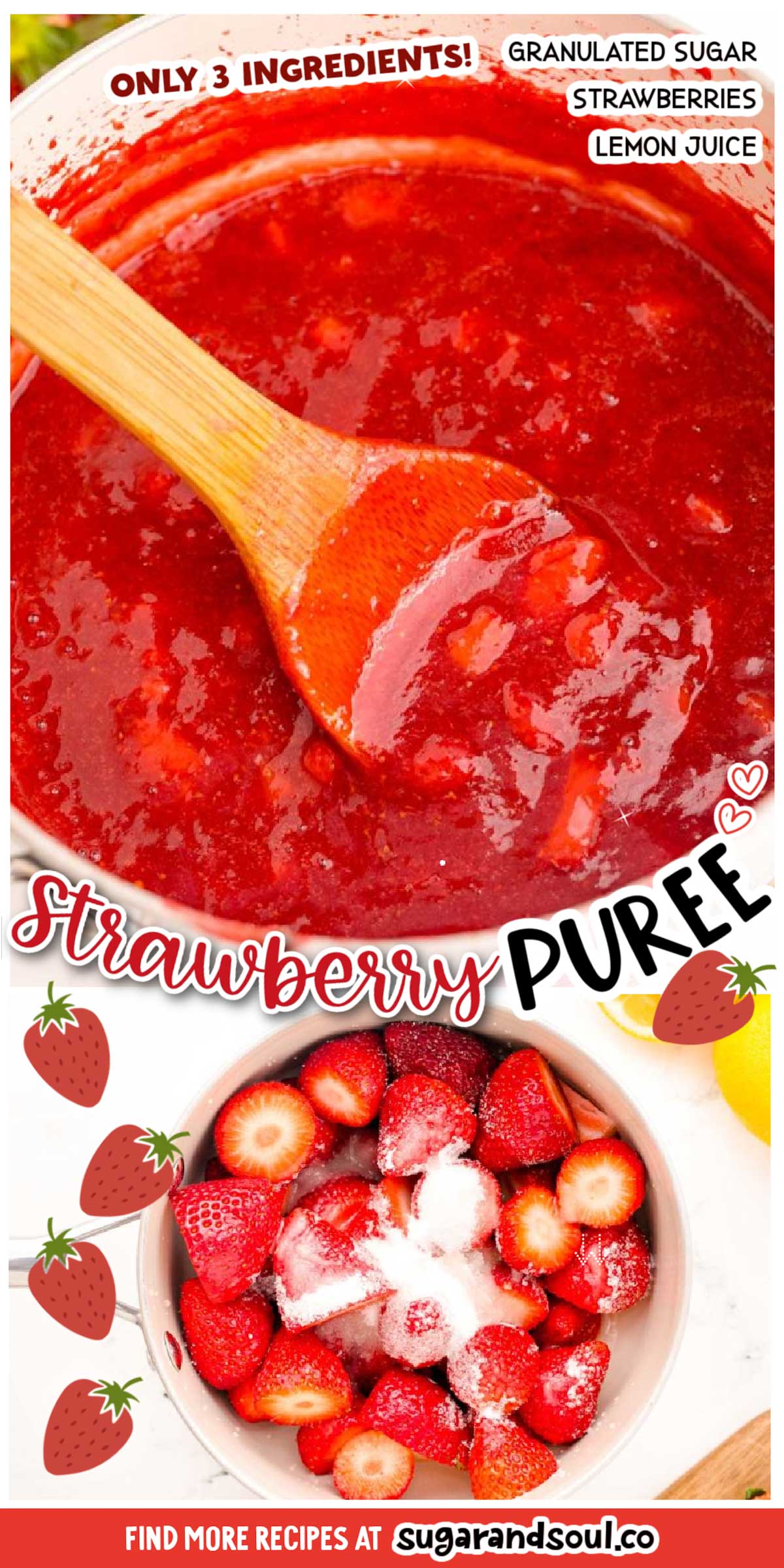 How To Make Strawberry Puree is an easy recipe that can be used for anything from dessert or breakfast toppings to mixing into cocktails! Takes just 5 minutes to prep! via @sugarandsoulco