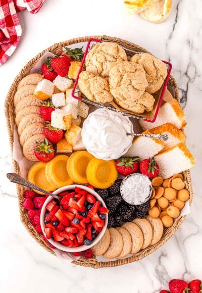 Overhead photo of a build your own shortcake charcuterie board.