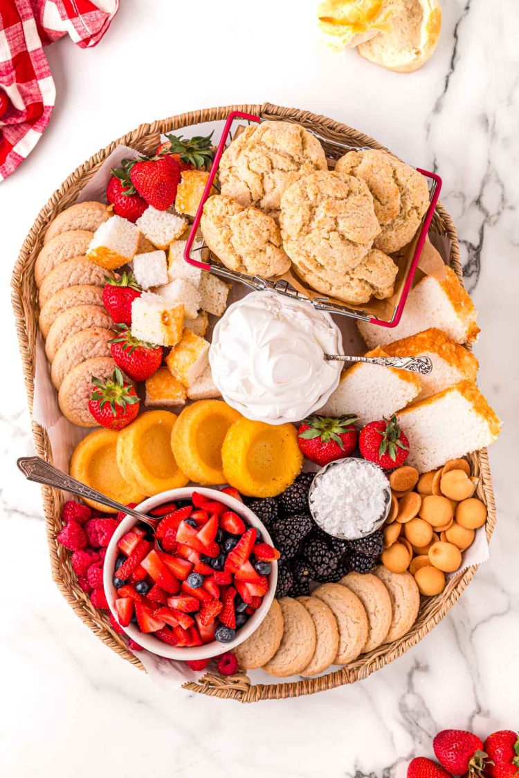 Overhead photo of a build your own shortcake charcuterie board.