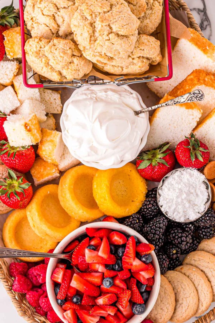 Overhead photo of a build your own shortcake charcuterie board.