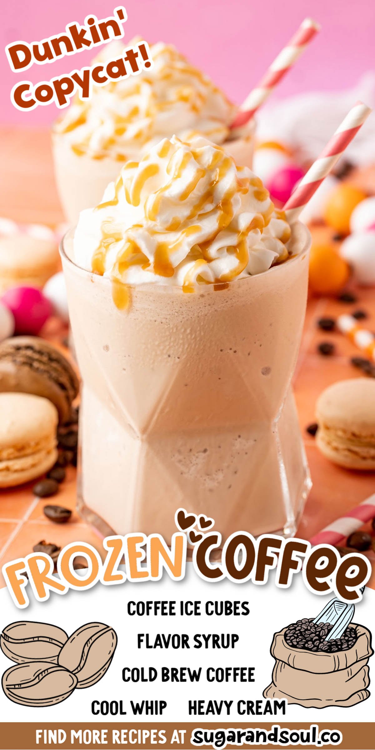 This Frozen Coffee is a delicious Dunkin' Donuts Copycat that's made with cool whip, cold brew coffee, and heavy cream or coffee creamer! Takes just 5 minutes to make! via @sugarandsoulco