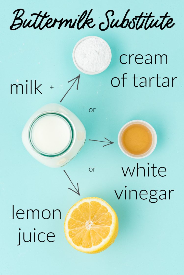 Ingredients to make a buttermilk substitute on a blue surface.