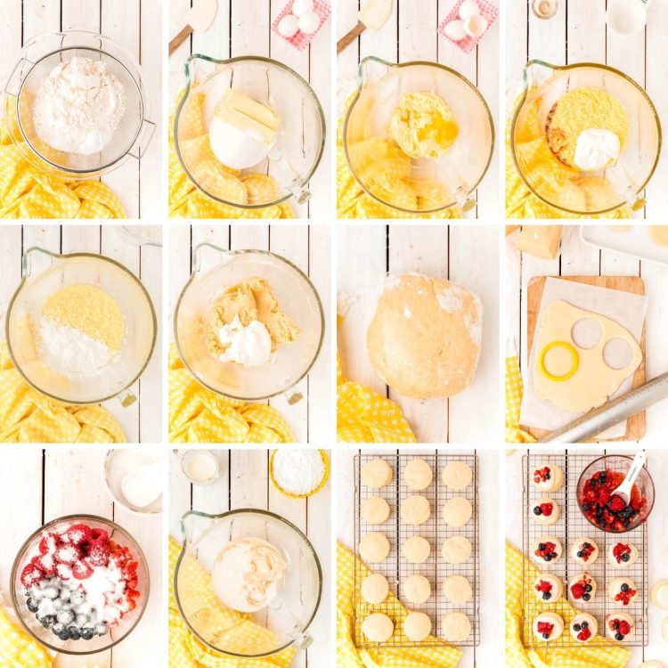 Step by step photo collage showing how to make shortcake cookies.