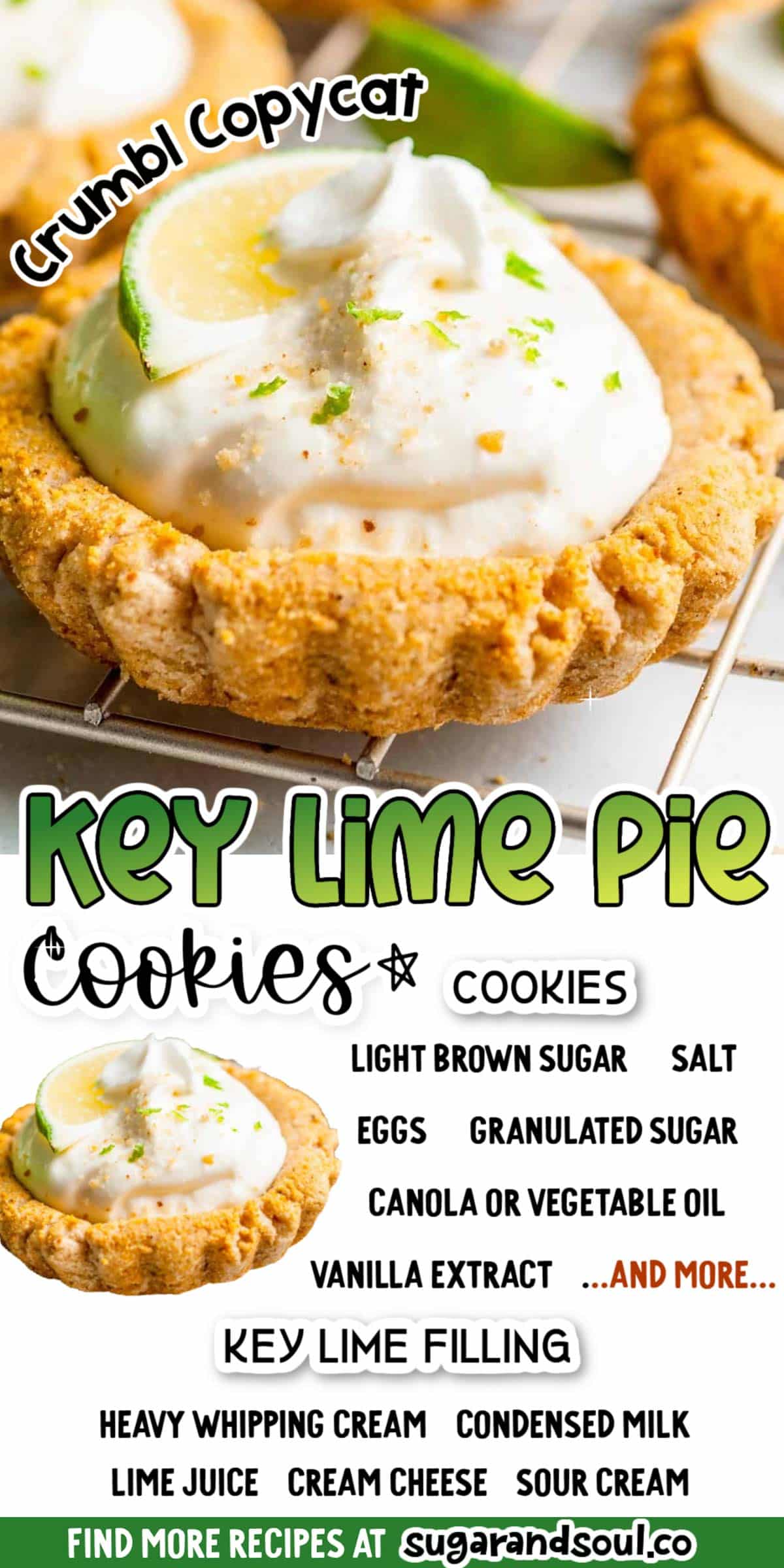 These Key Lime Pie Cookies are an easy-to-make Crumbl copycat recipe that has a deliciously sweet yet tart balance! A dense cookie filled with creamy lime filling! via @sugarandsoulco
