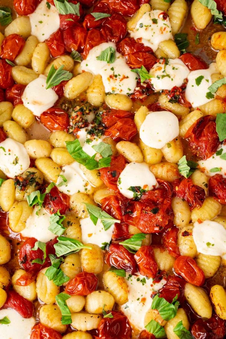 TikTok baked gnocchi on a sheet pan.