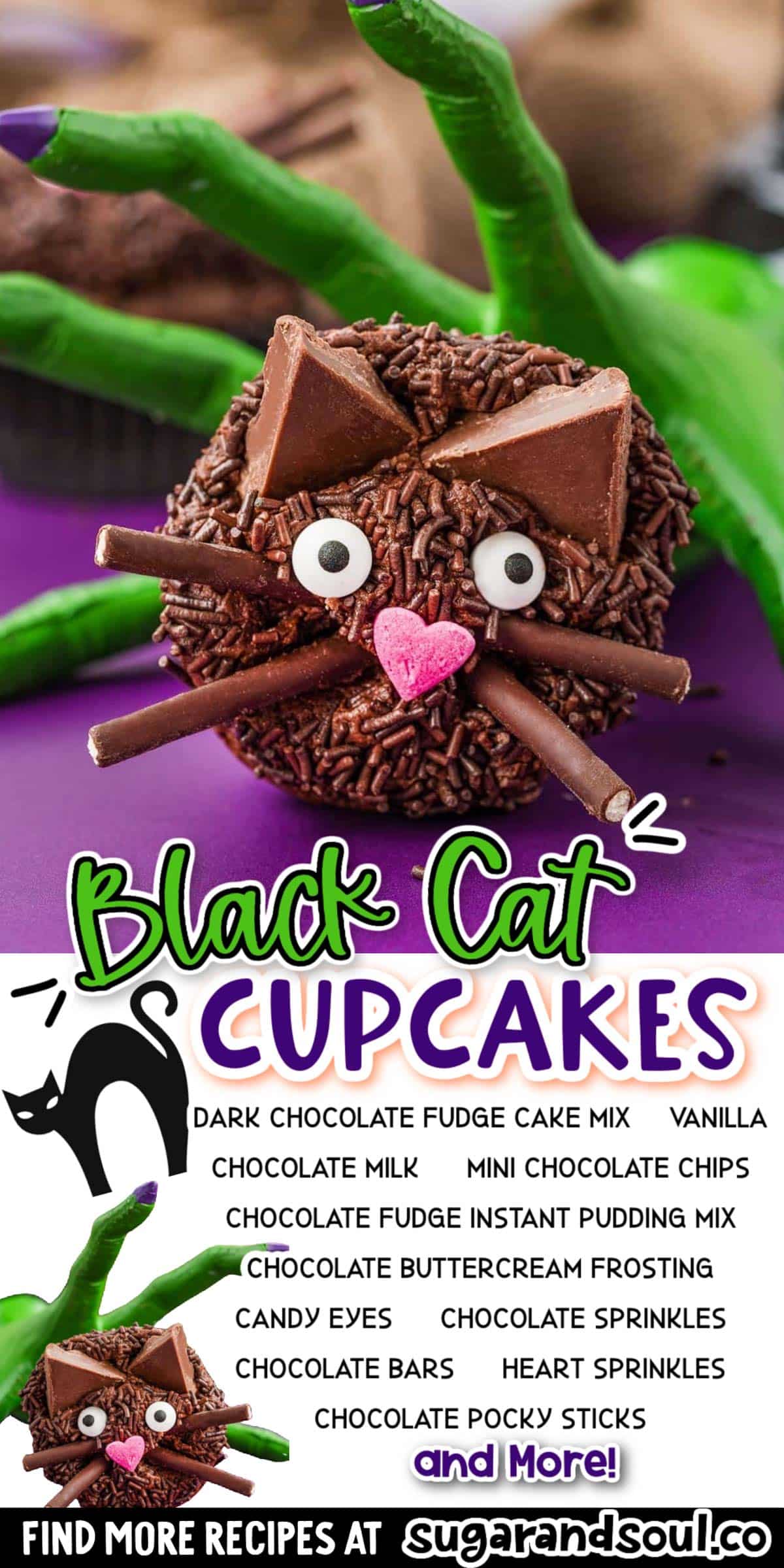 These Black Cat Cupcakes are a rich, chocolaty Halloween treat that's perfect for parties! Kids will have a blast helping you make each cat face using edible decorations! via @sugarandsoulco