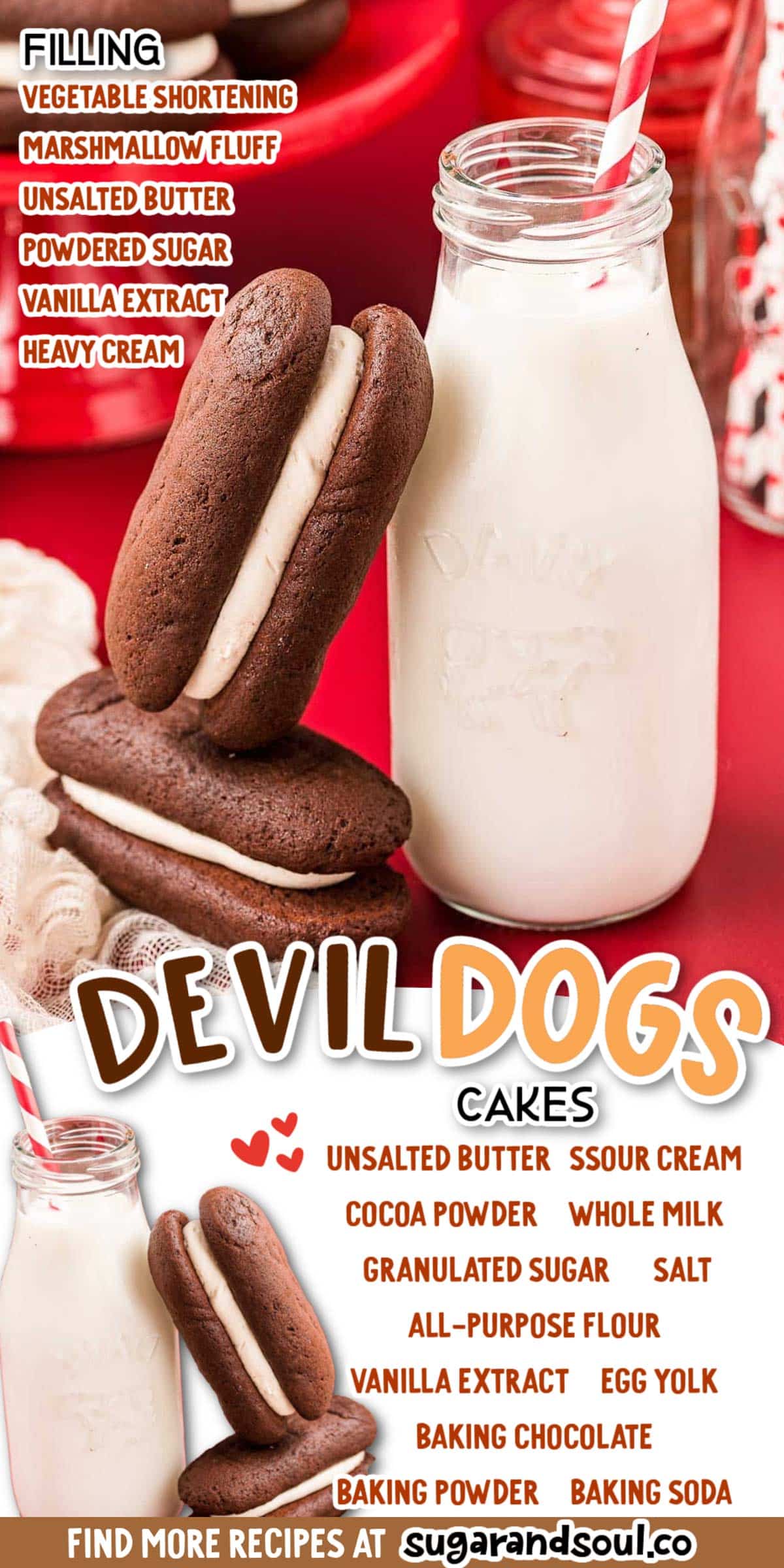 These Devil Dog Cakes are the homemade version of everyone's favorite store-bought treat! Made right at home with pantry staple ingredients! via @sugarandsoulco