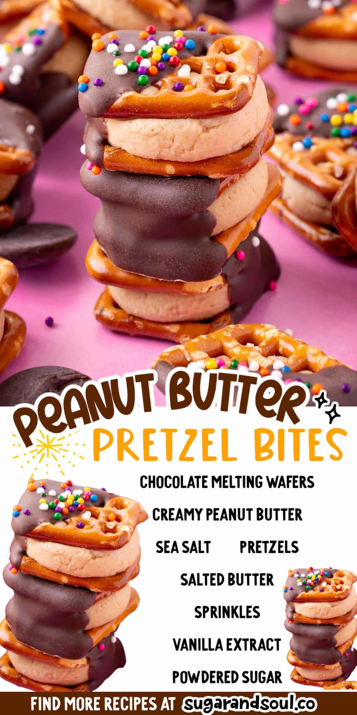 Peanut Butter Pretzel Bites are a simple no-bake recipe with easy ingredients that combine for everyone's favorite salty, sweet snack combination! A great treat to share at parties and holiday gatherings!  via @sugarandsoulco