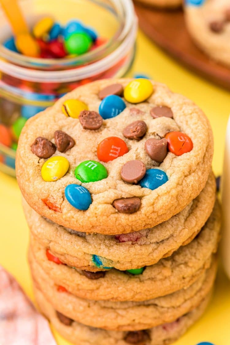 A stack of m&m cookies.