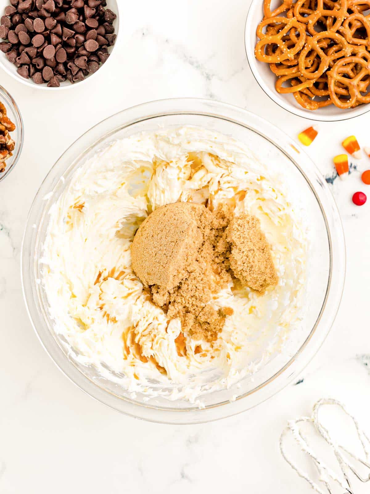brown sugar and cream cheese in bowl
