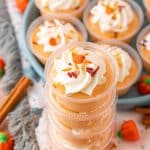 Pumpkin spice pudding shots stacked.
