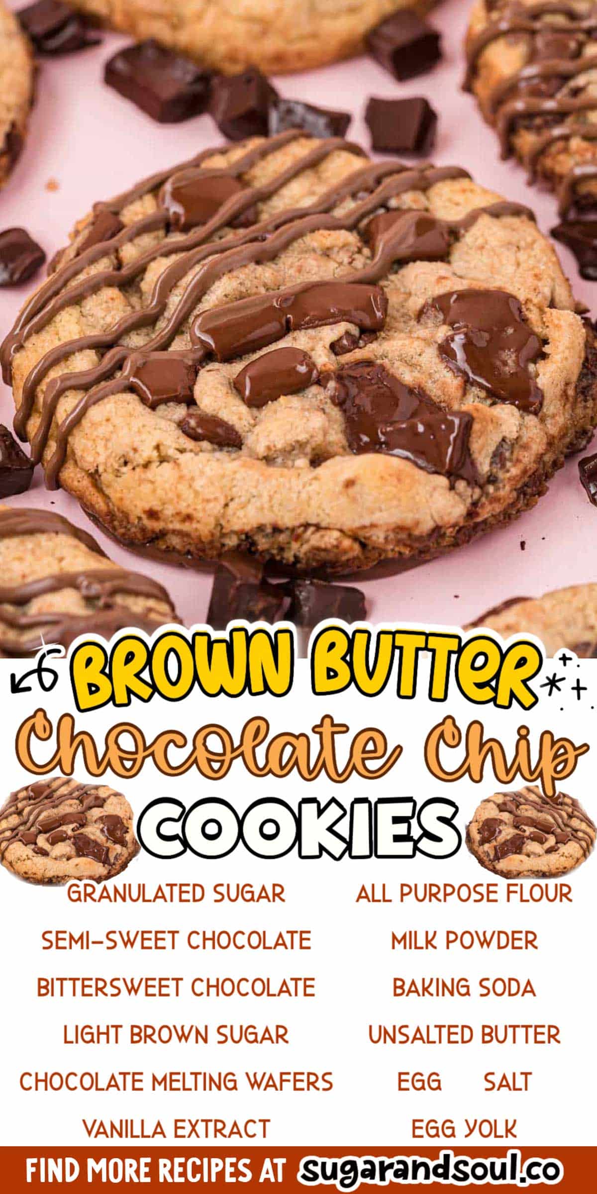 These homemade Brown Butter Chocolate Chip Cookies are a sweet chewy treat with a deep, nutty, and chocolaty flavor thanks to the brown butter. Dip them in chocolate for an extra fancy finish! via @sugarandsoulco