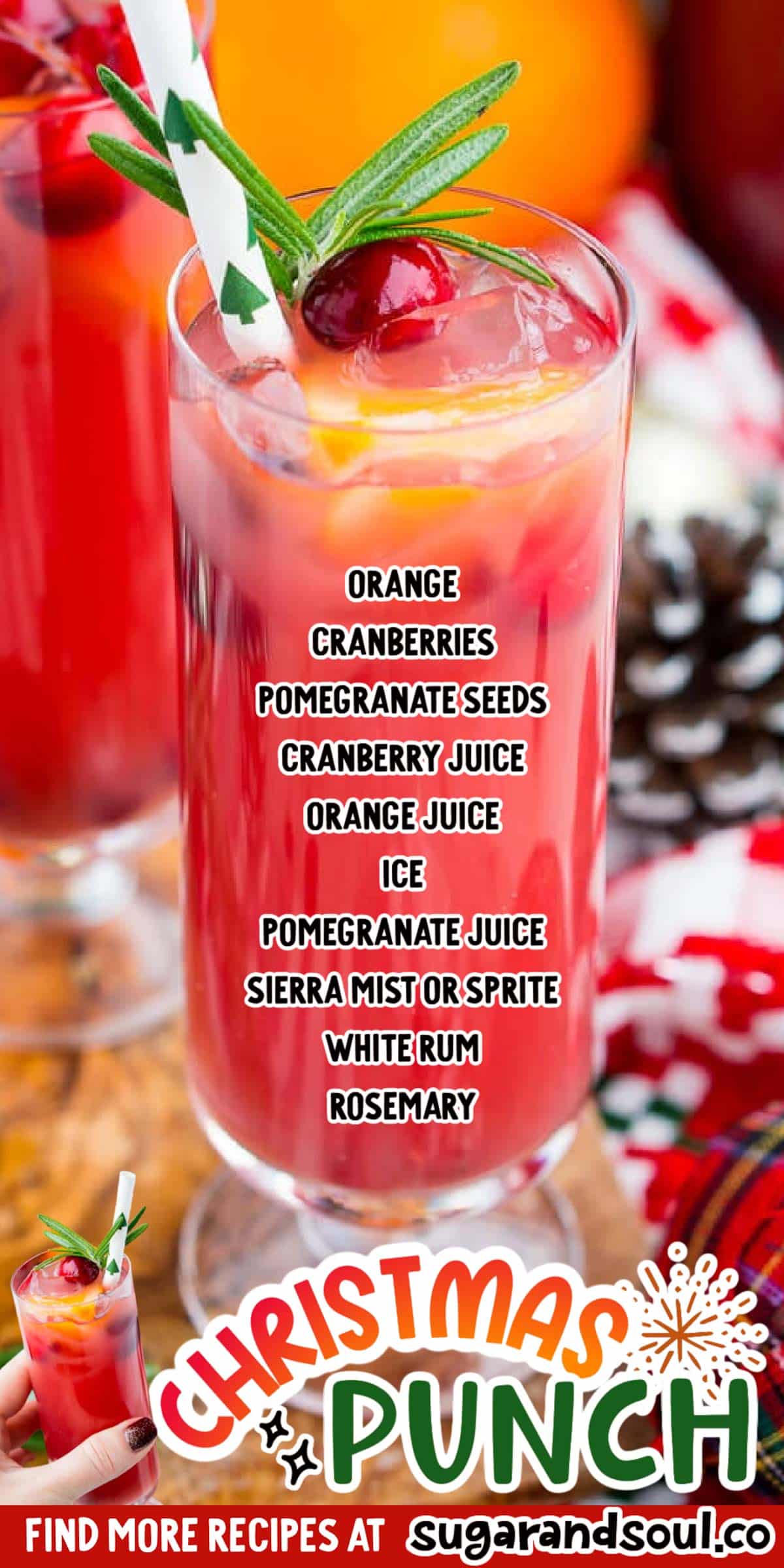 Christmas Punch is an easy and delicious holiday party drink packed with fruits like cranberries, oranges, and pomegranates. Keep it non-alcoholic, or add rum or vodka for extra holiday spirit! via @sugarandsoulco