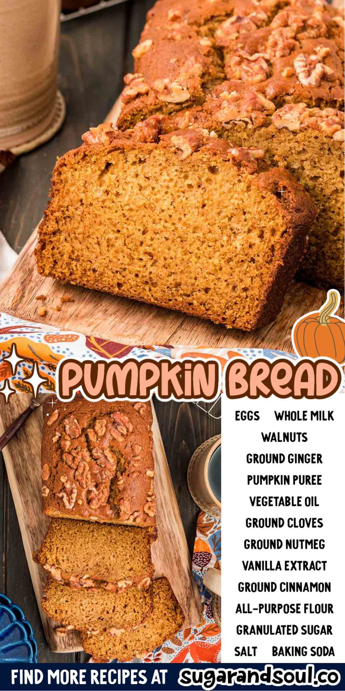 This Downeast Pumpkin Bread is an amazingly tender quick bread recipe that's made with cozy spices, making it the perfect choice for fall! Takes just 10 minutes to prep two loaves! via @sugarandsoulco
