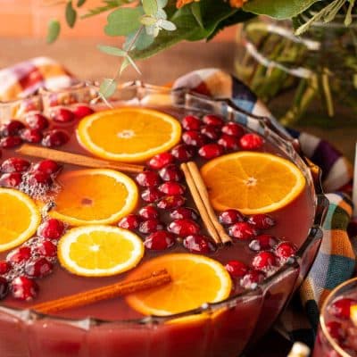 A punch bowl filled with autumn punch.