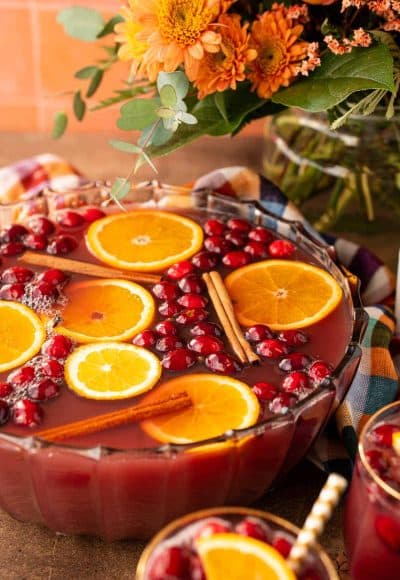 A punch bowl filled with autumn punch.