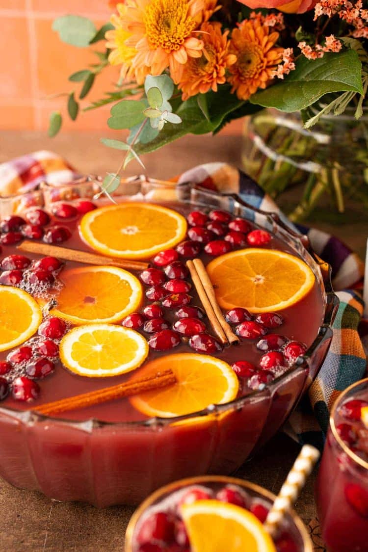 A punch bowl filled with autumn punch.