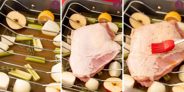 photo collage showing how to make a glazed turkey breast.