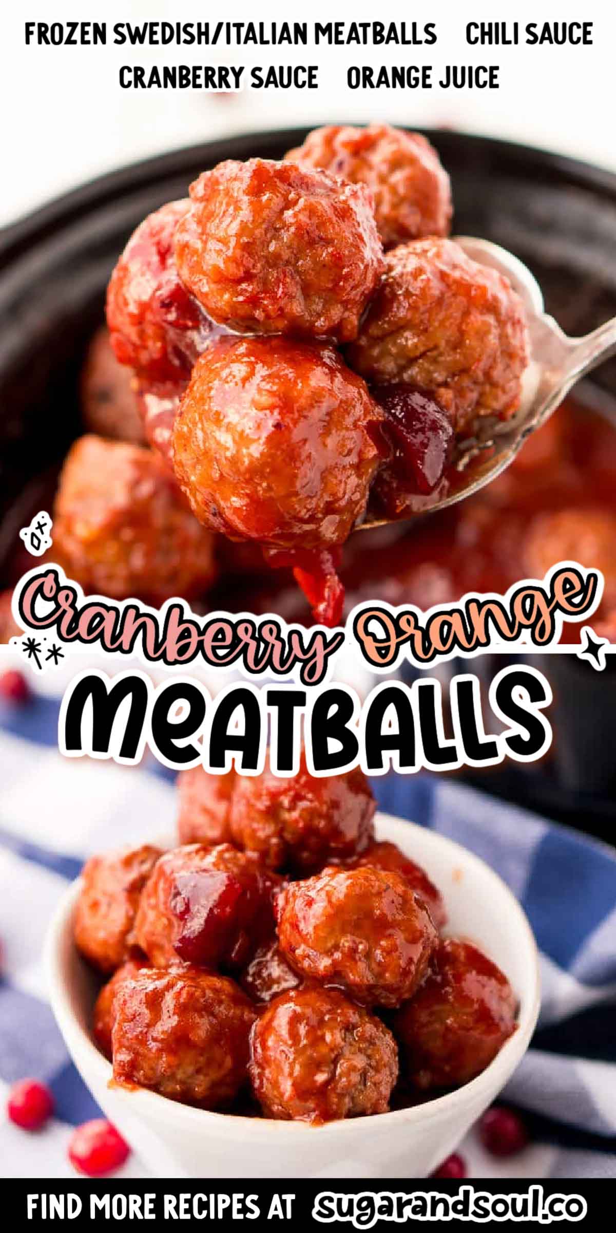 These Cranberry Orange Meatballs are a crowd-pleasing appetizer that's perfect for holidays and game days! Takes just 5 minutes to prep 4 ingredients! via @sugarandsoulco