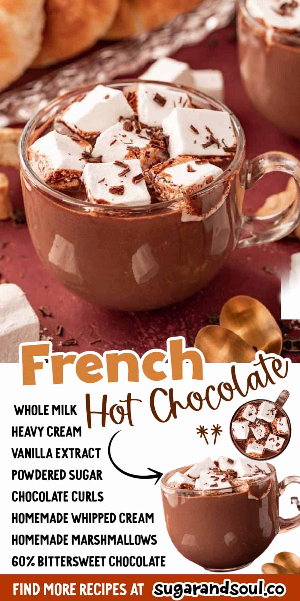 This wonderfully rich and creamy French Hot Chocolate is made on the stovetop using only 4 ingredients and is ready for sipping in just 10 minutes!  via @sugarandsoulco