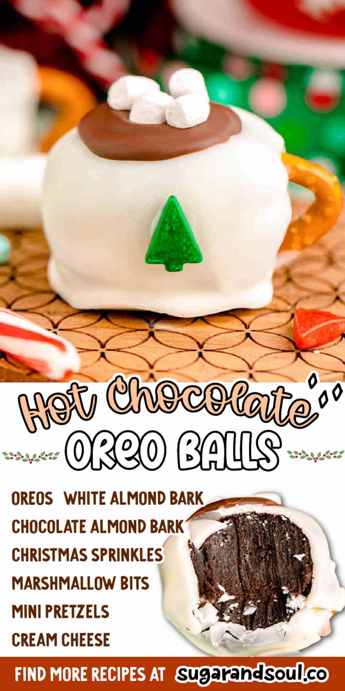 These Hot Chocolate Oreo Balls are a 3-ingredient irresistible truffle recipe that's then dressed up to look like a festive mug of hot chocolate! Makes almost 2 dozen no bake treats! via @sugarandsoulco