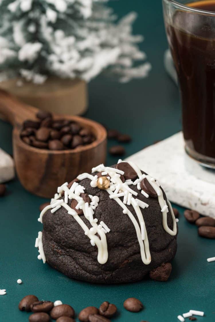 A Gourmet Peppermint Mocha Cookie on a green surface.