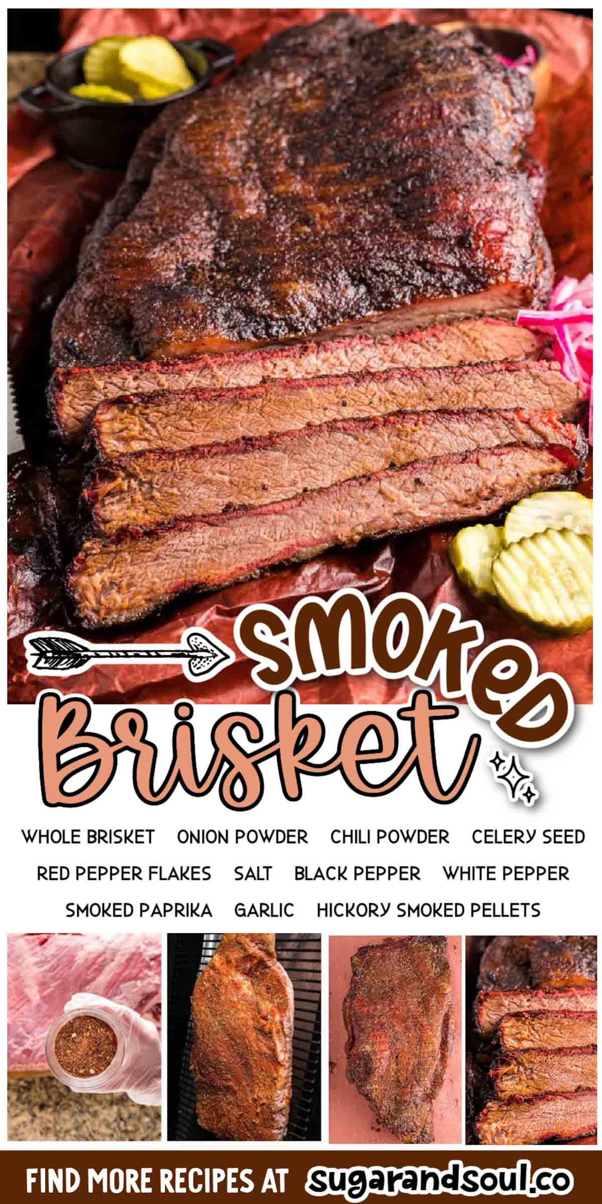 Smoked Beef Brisket delivers tender, juicy meat that's packed with flavor from a homemade dry rub made of pantry staple spices and seasonings! Takes just 1 hour to prep before the smoker does the rest of the work! via @sugarandsoulco